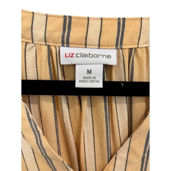 Liz Claiborne Yellow Gray Striped Cap Sleeve V-Neck Rayon Blouse Size Medium NWT - Picture 2 of 5
